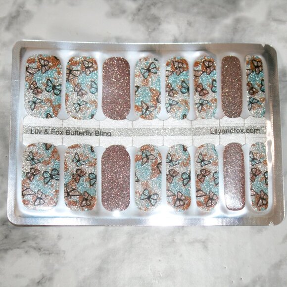 3 For 15 - LILY & FOX - BUTTERFLY BLING Nail Stickers Wraps Strips Butterflies - Picture 2 of 10